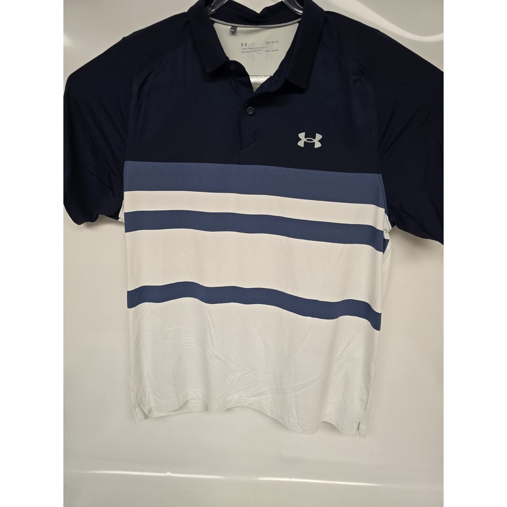 Under Armour Mens Loose The Playoff Polo Blue White Colorblock Golf Shirt L